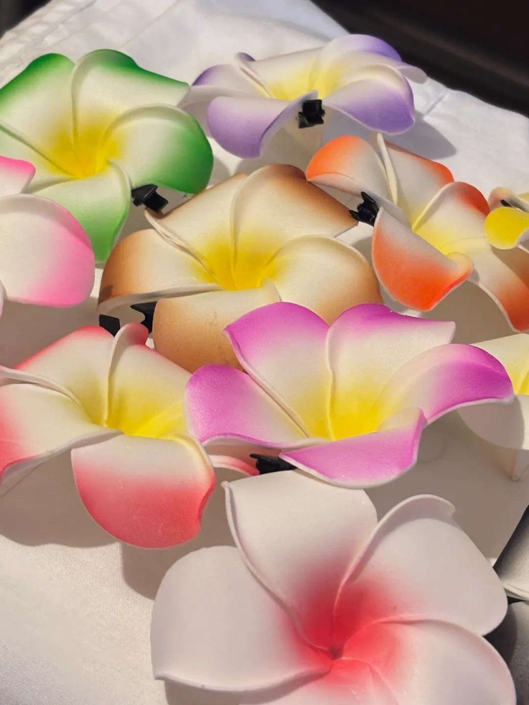 12 Plumeria Hair Clips - Assorted Colours thumbnail