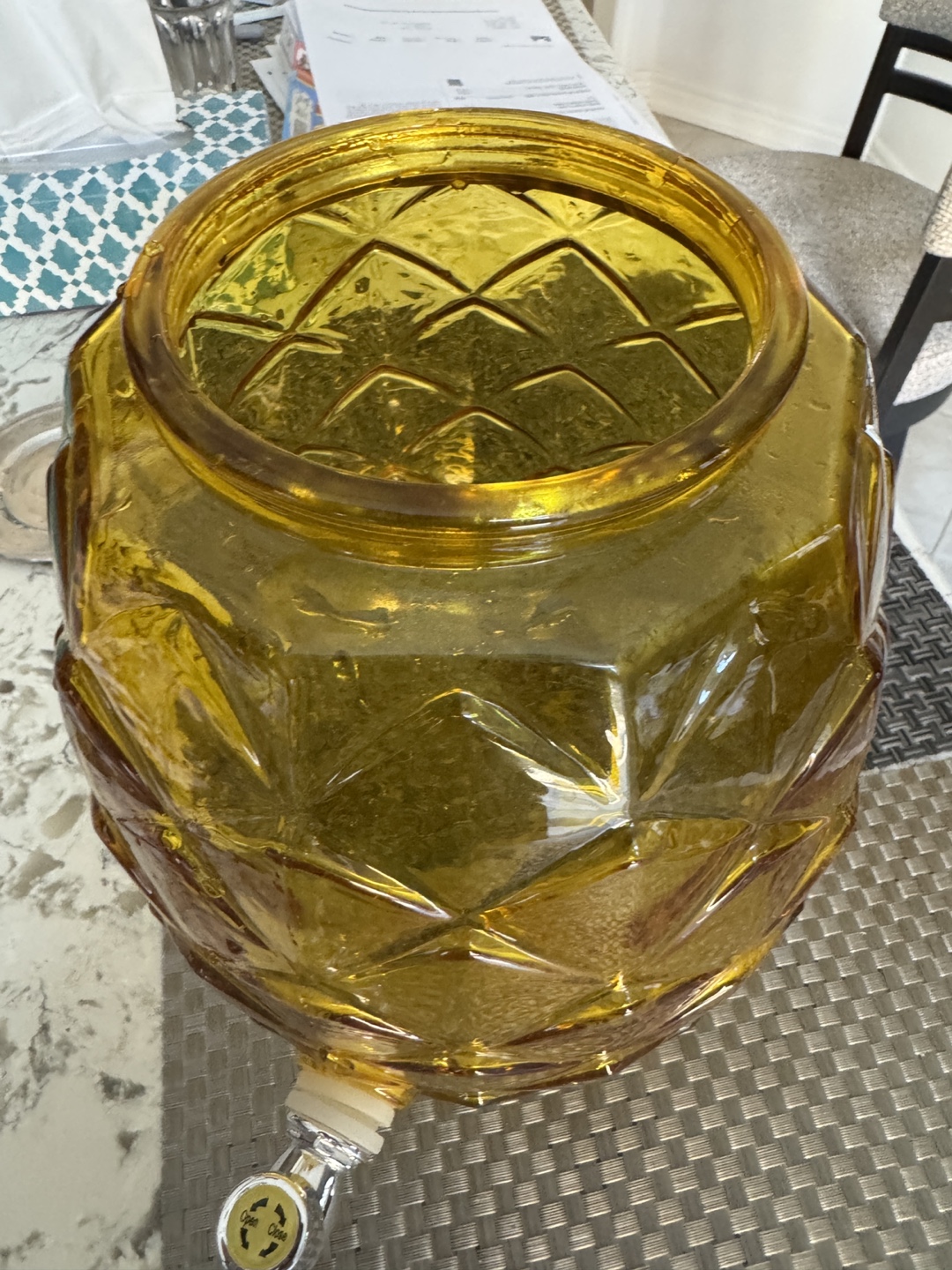 Vintage Amber Glass Beverage Dispenser with Spigot