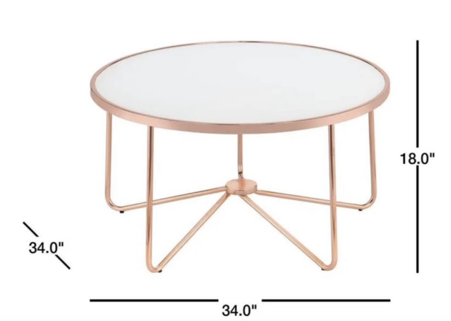 Rose Gold Metal Frame Coffee Table with White Glass Top - photo 2