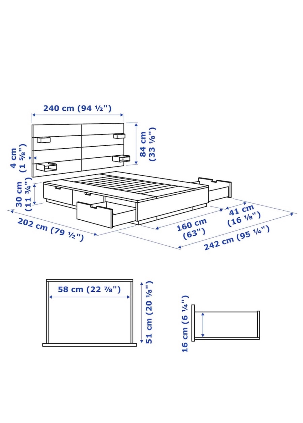IKEA Nordli queen  Size Bed Frame with Headboard and Storage - photo 2