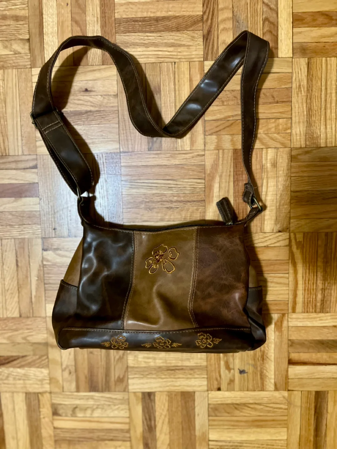 Brown Leather Bag with Floral Embroidery thumbnail