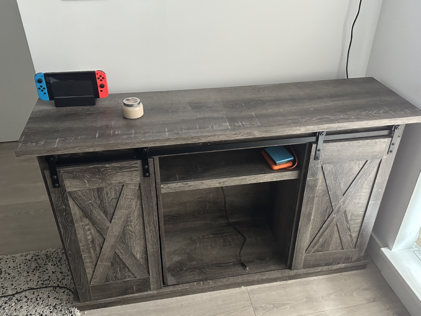 Grey Barn Door Accent Cabinet