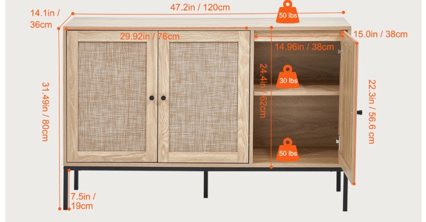 Three-Door Rattan Cabinet with Black Metal Legs - photo 3