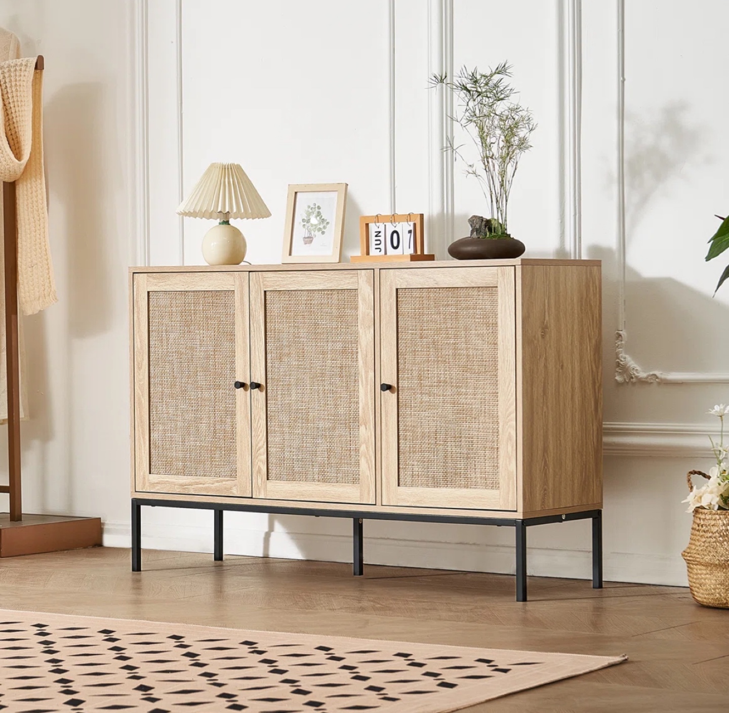 Three-Door Rattan Cabinet with Black Metal Legs - photo 2