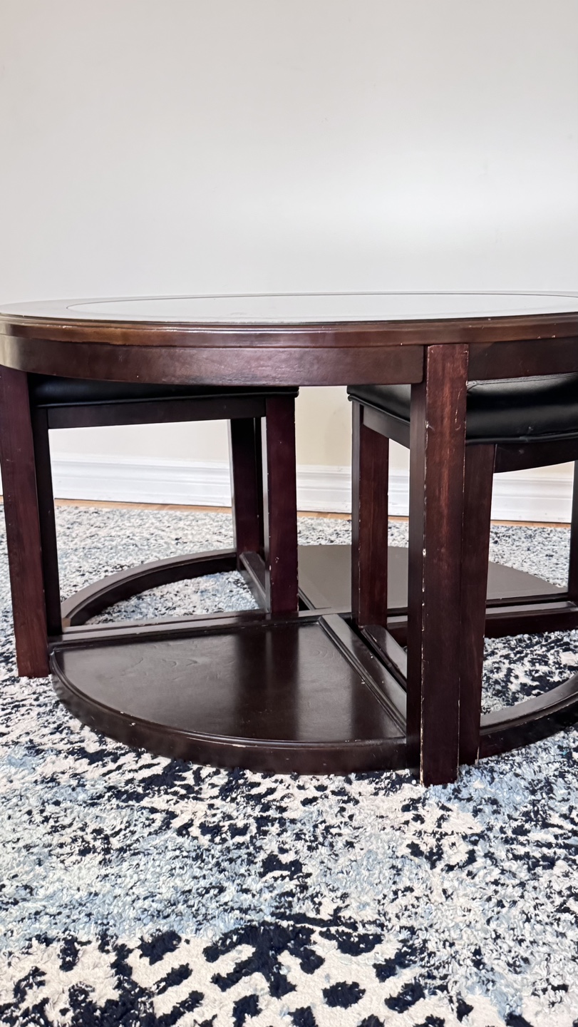 Round Coffee Table with Three Stools