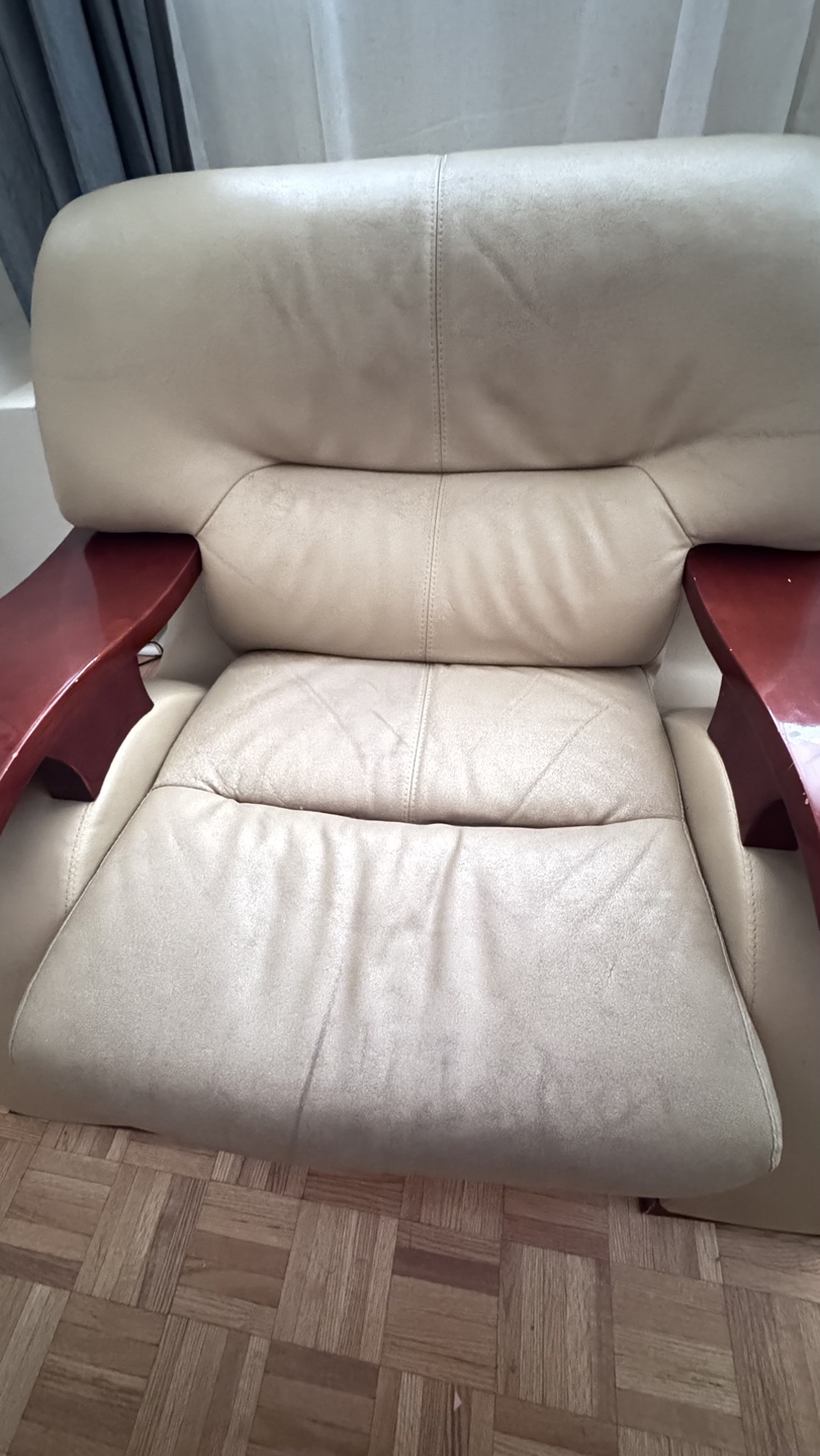 Cream Leather Accent Chair with Wood Accents - photo 3