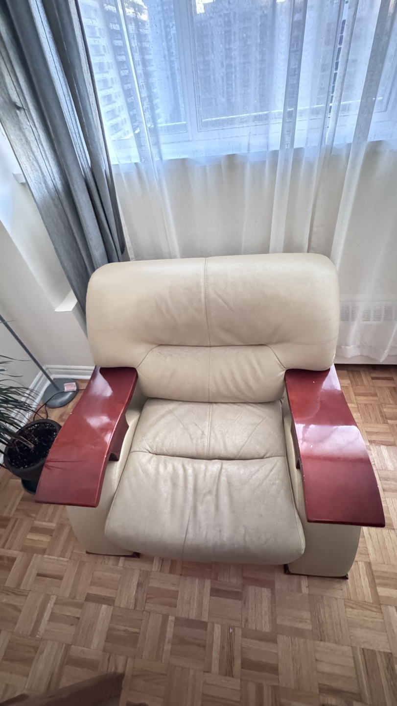 Cream Leather Accent Chair with Wood Accents - photo 2