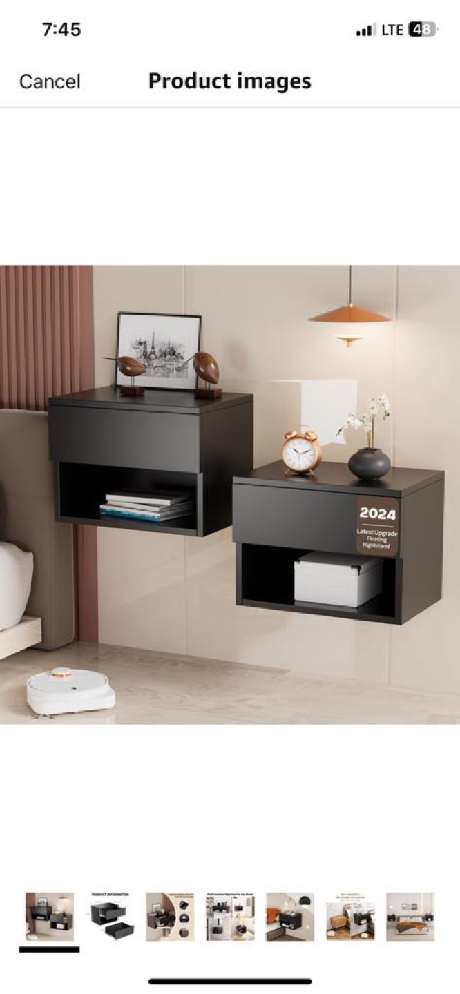 Black floating nightstand