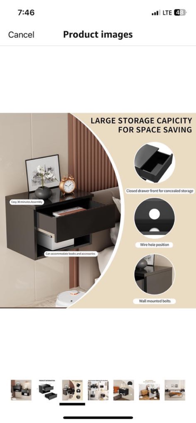 Black floating nightstand - photo 3