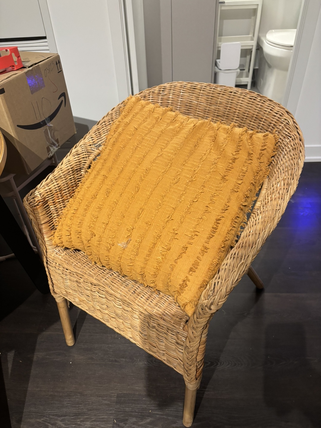 Wicker IKEA Armchair with Mustard Yellow Cushion