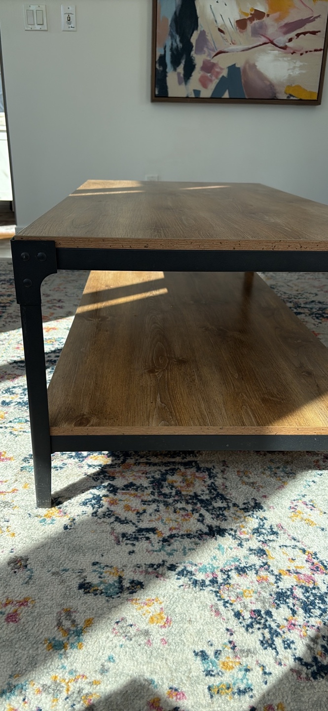 Rustic Brown Wood Coffee Table with Metal Frame - photo 3