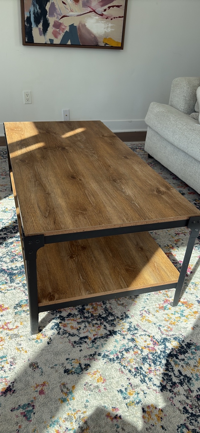 Rustic Brown Wood Coffee Table with Metal Frame