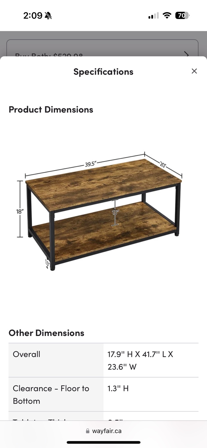 Rustic Brown Wood Coffee Table with Metal Frame - photo 2