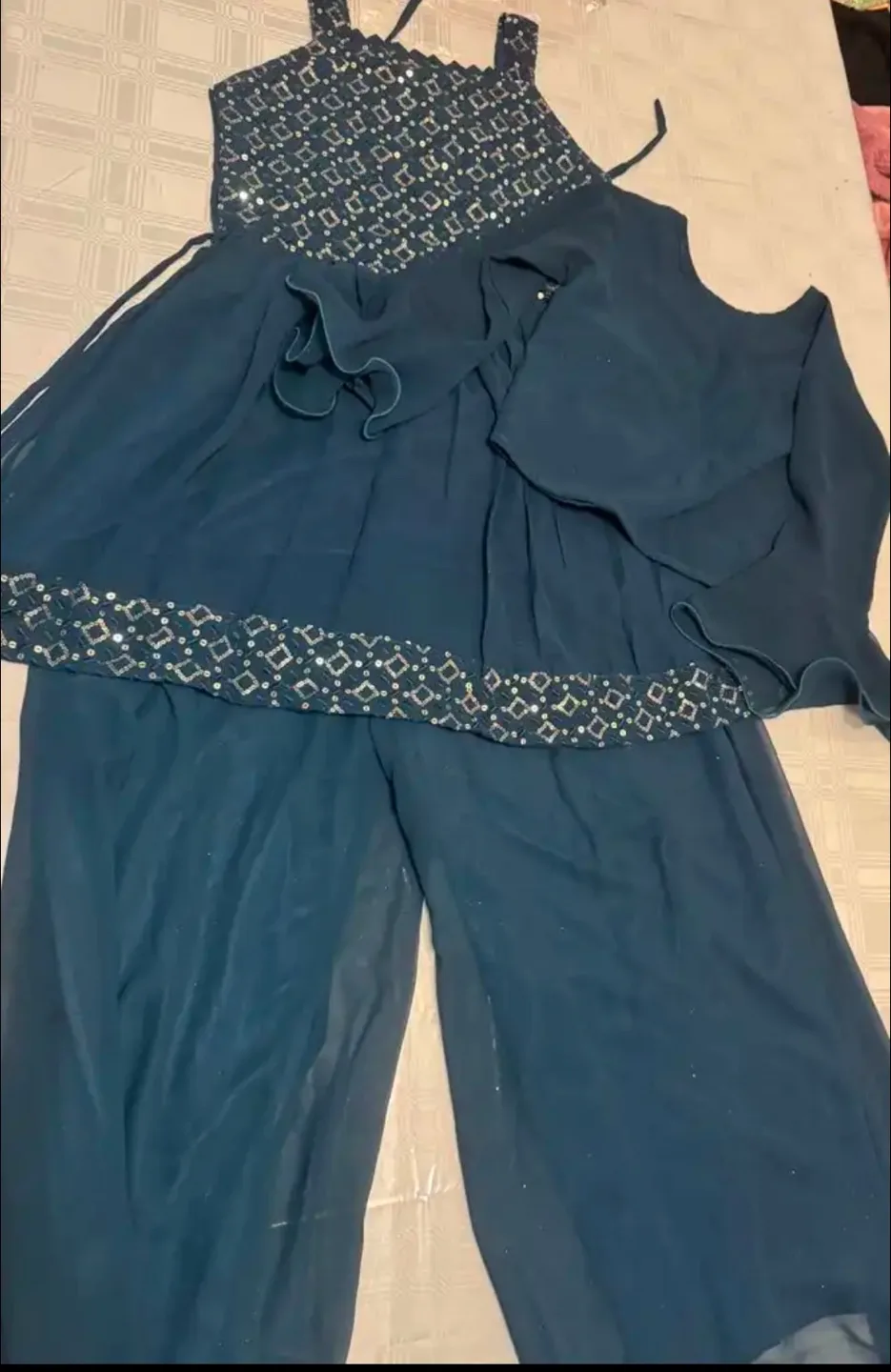 Teal Sequinned Women's Two-Piece Outfit thumbnail