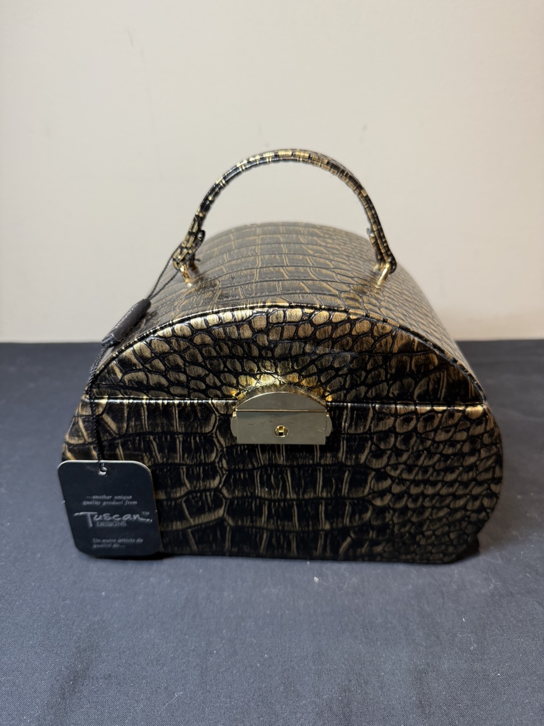 Tuscan Black and Gold Crocodile-Embossed Jewellery Box - photo 2