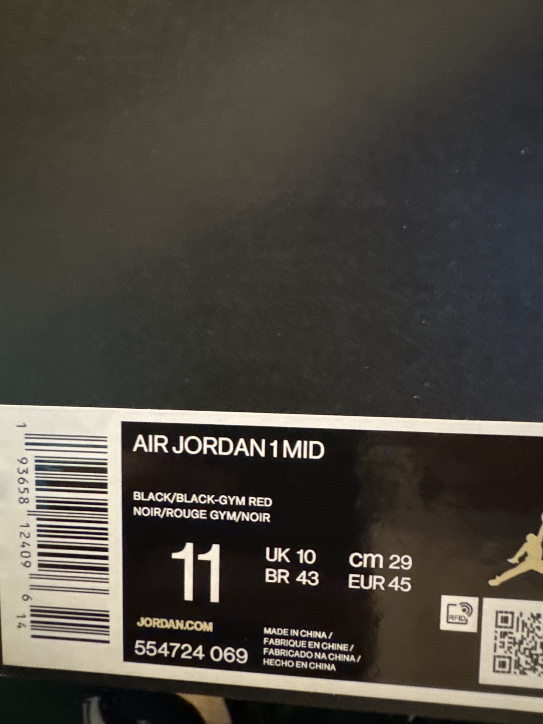 Air Jordan 1 Mid - Size 11 - Black/Gym Red Chicago Toe Brand New - photo 2