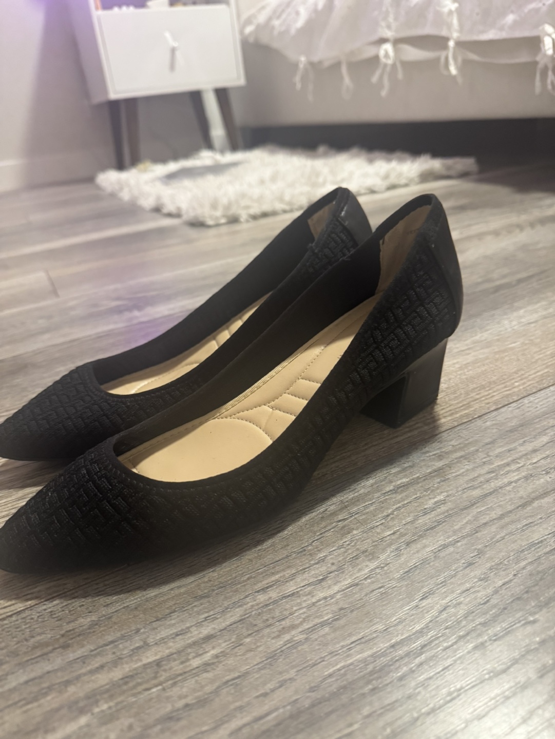 Adrienne Vittadini Black Knit Block Heel Pumps