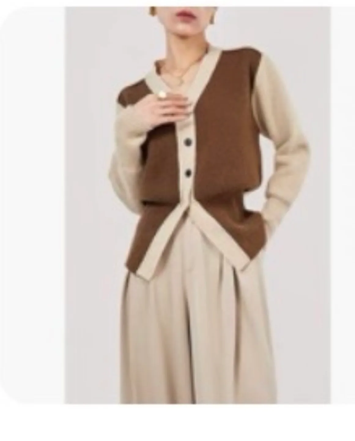 Brown and Beige Colour-blocked Cardigan thumbnail