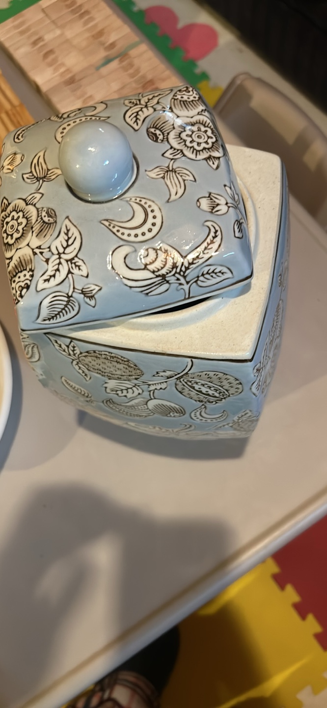 Blue and White Floral Ceramic Jar with Lid
