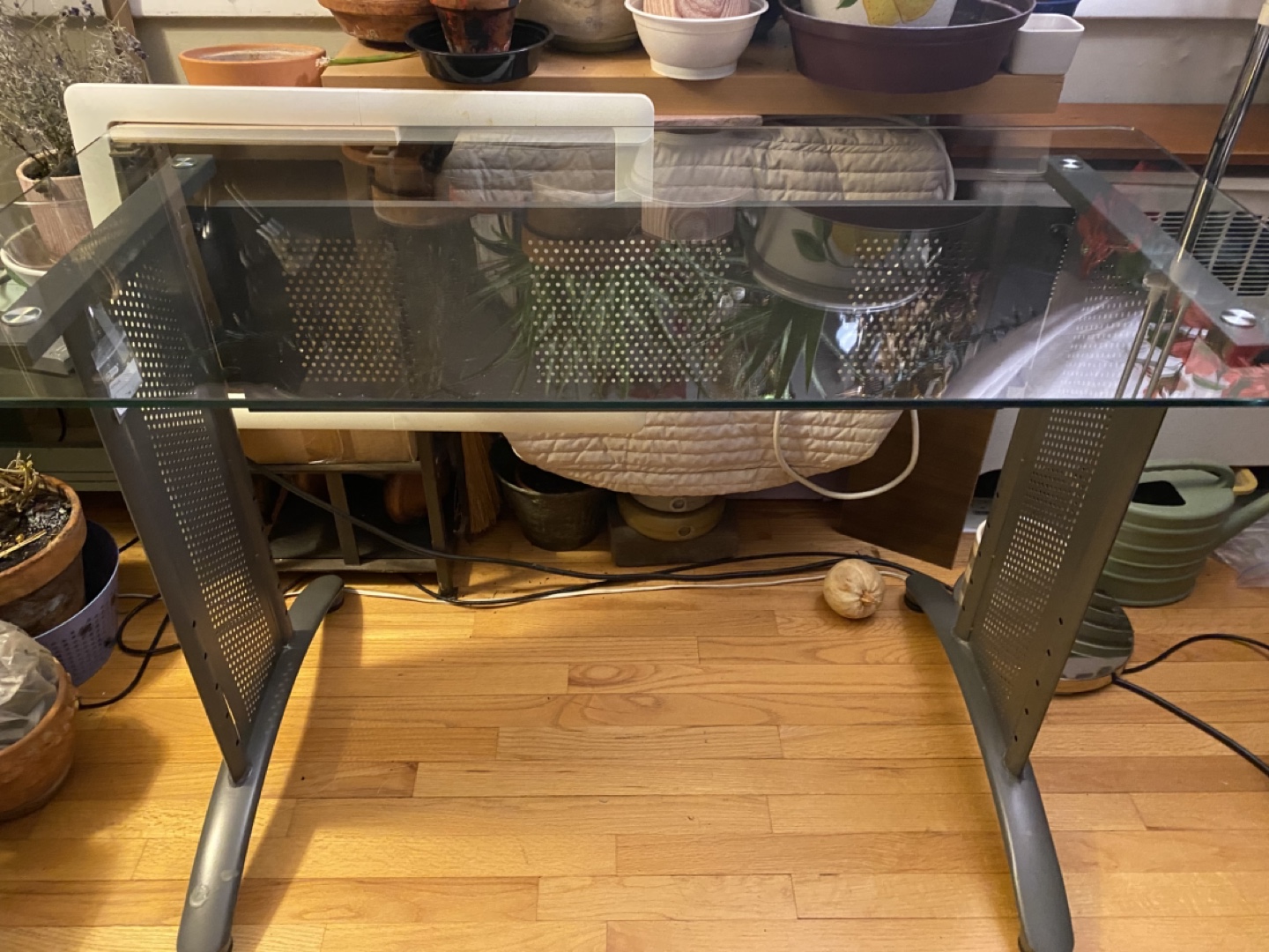 Glass Top Computer Desk with Metal Frame