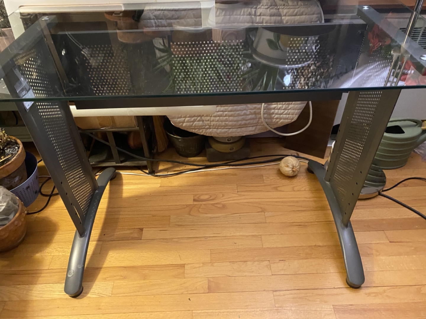 Glass Top Computer Desk with Metal Frame - photo 2