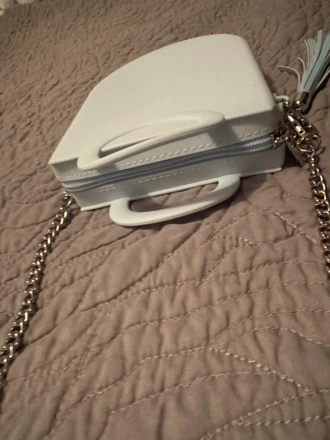 Adorable Mini Light Blue Baguette Bag with Chain Strap image indicator(3)