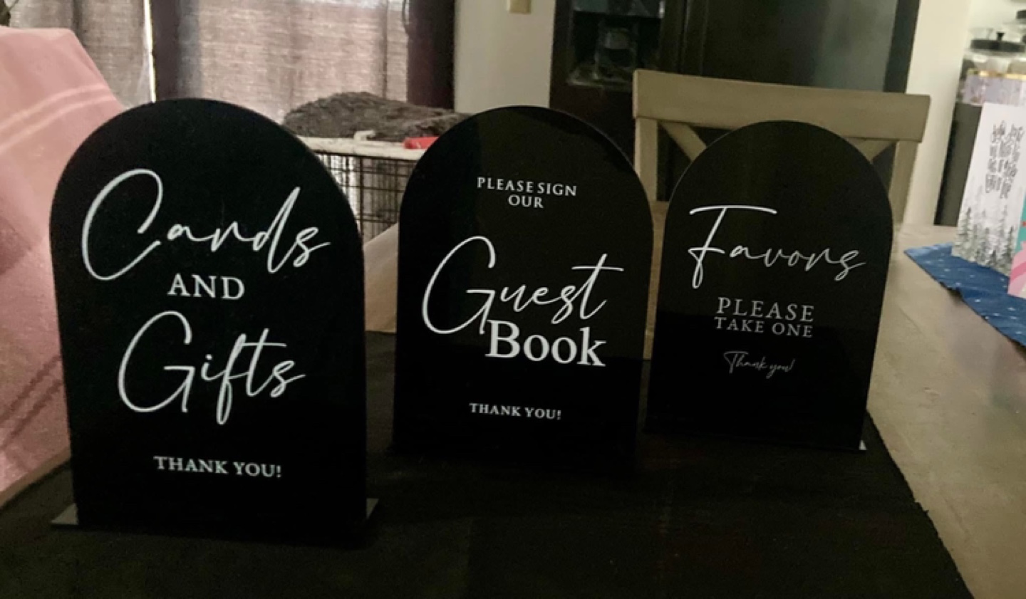Set of 3 Black Acrylic Wedding Signs with Stands