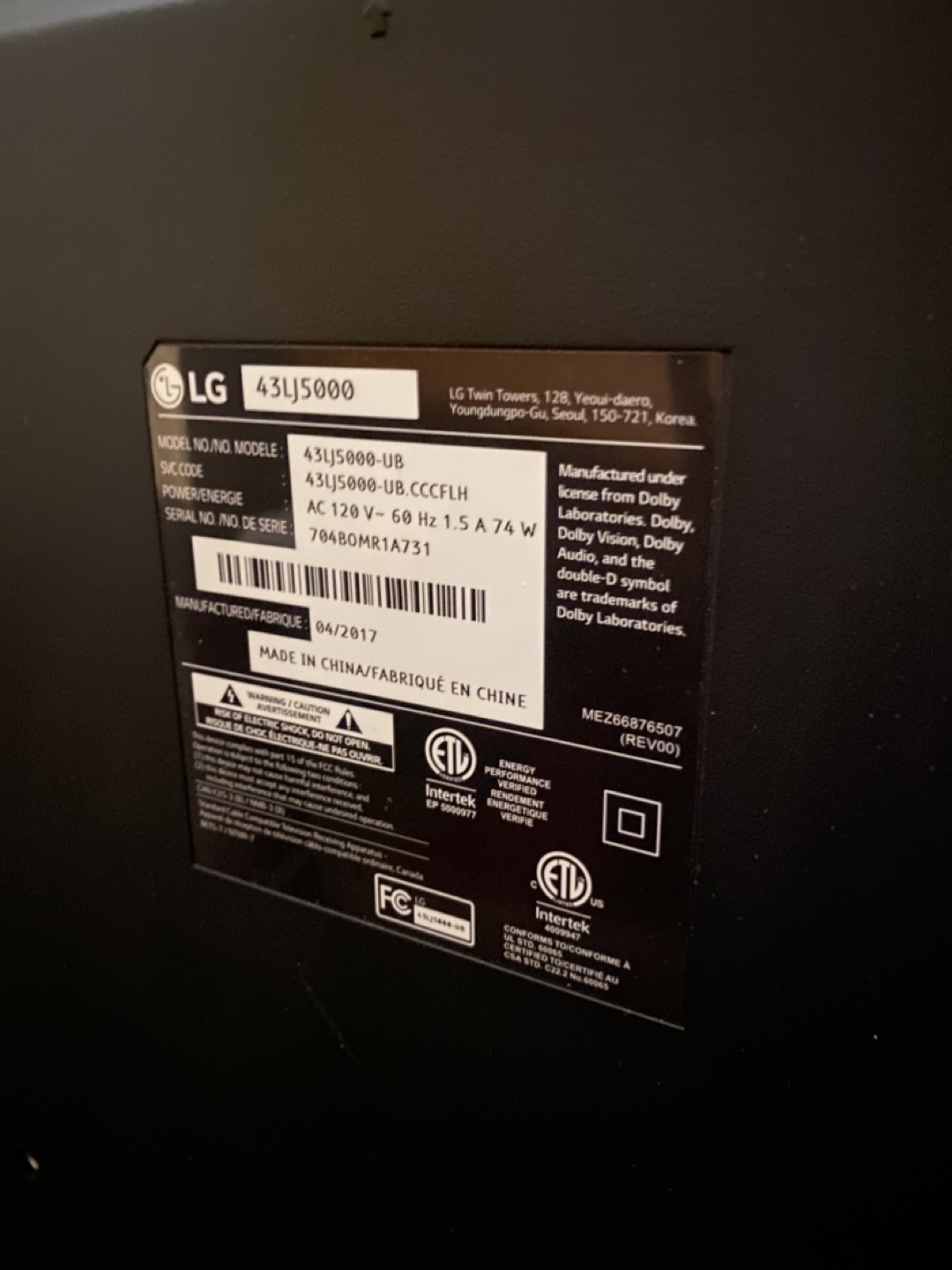 LG 43LJ5000 43-inch LED TV with remote - photo 2