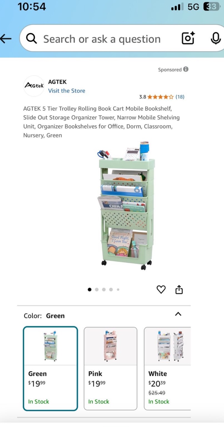 5-Tier Rolling Cart - Green