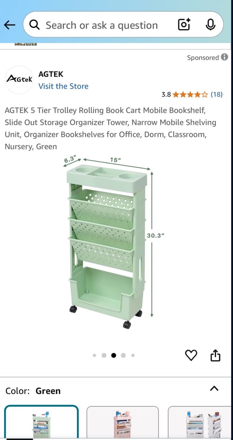 5-Tier Rolling Cart - Green - photo 2
