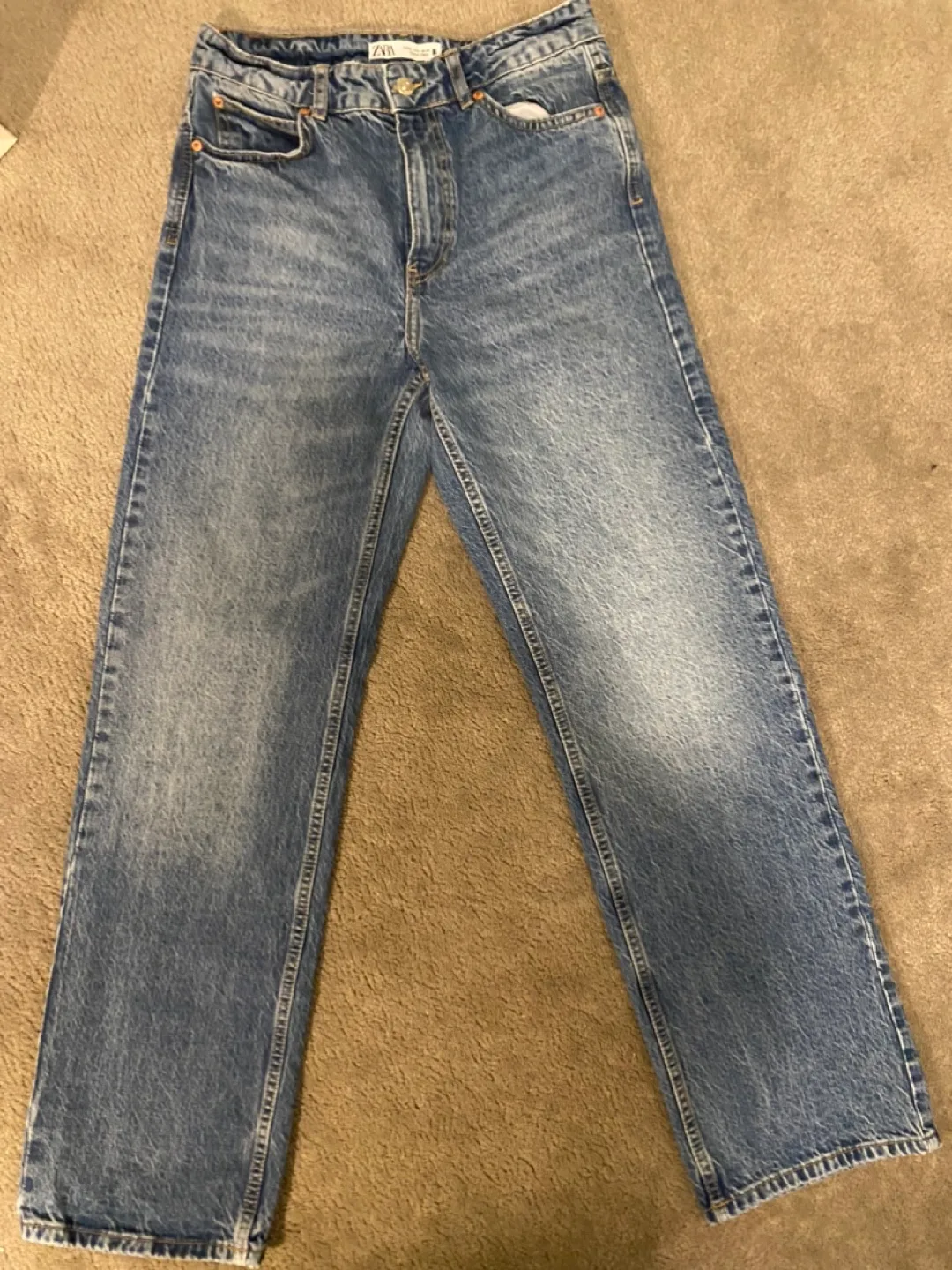 Zara Women's medium wash high rise straight leg jeans image indicator(2)