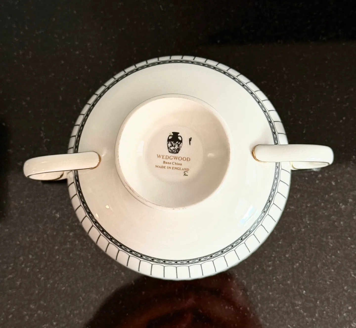 WEDGWOOD COLONNADE BLACK WITH REAL GOLD TRIM FOOTED SOUP BOWL image indicator(8)