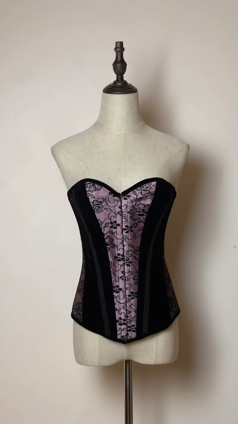Elegant Black Velvet and Lace Corset image indicator(2)