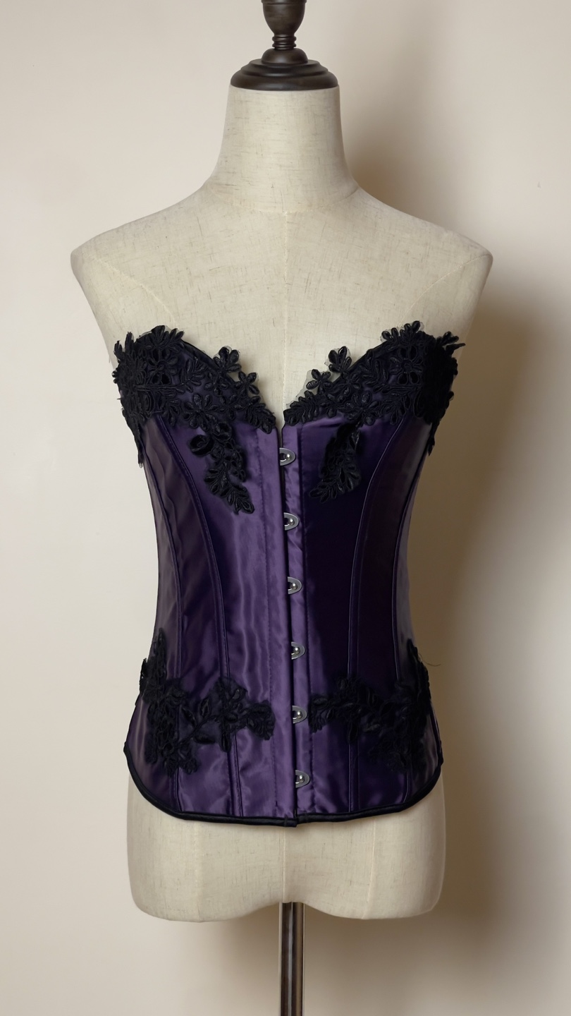 Purple Satin Corset with Black Lace