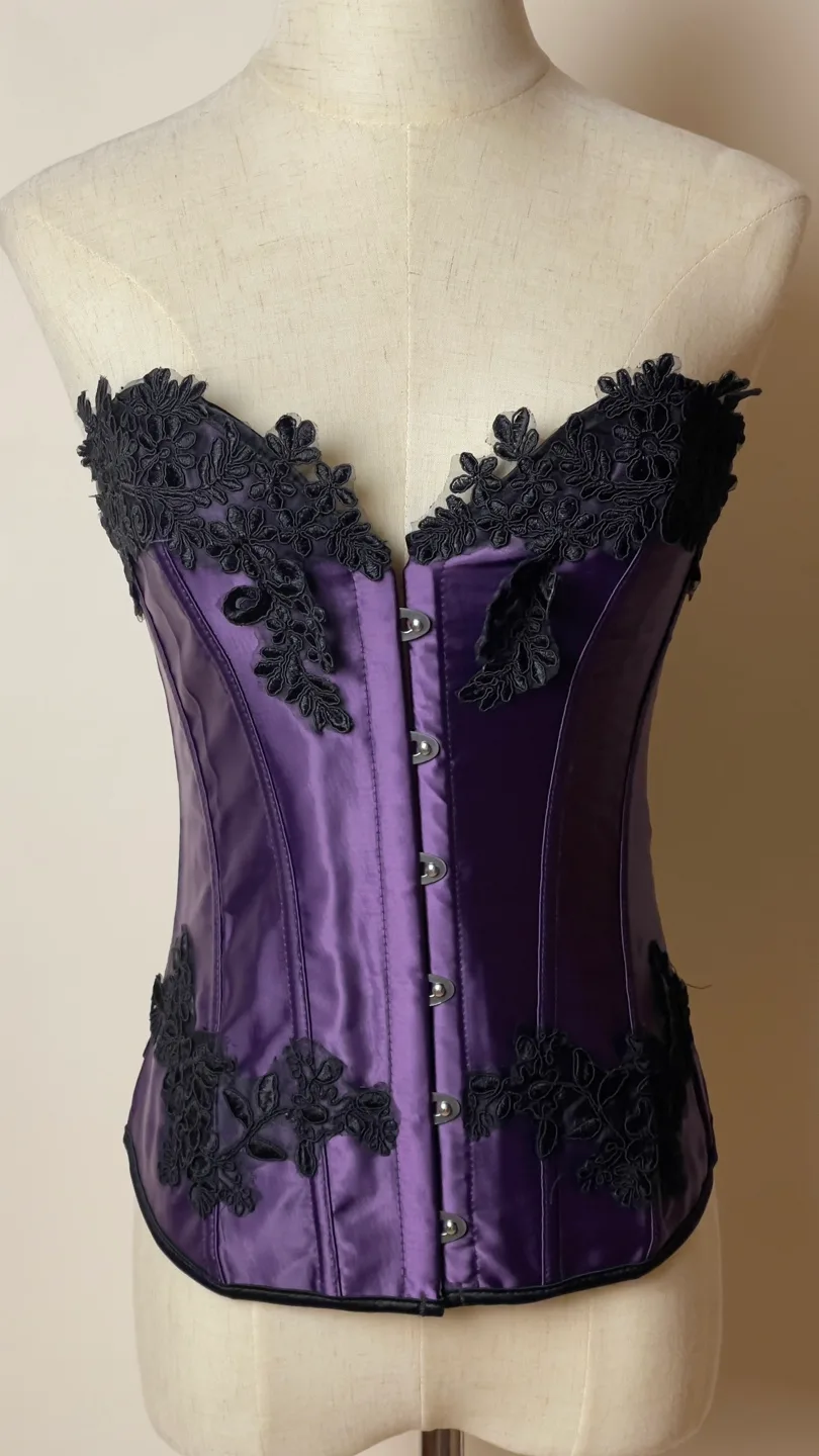 Purple Satin Corset with Black Lace image indicator(4)