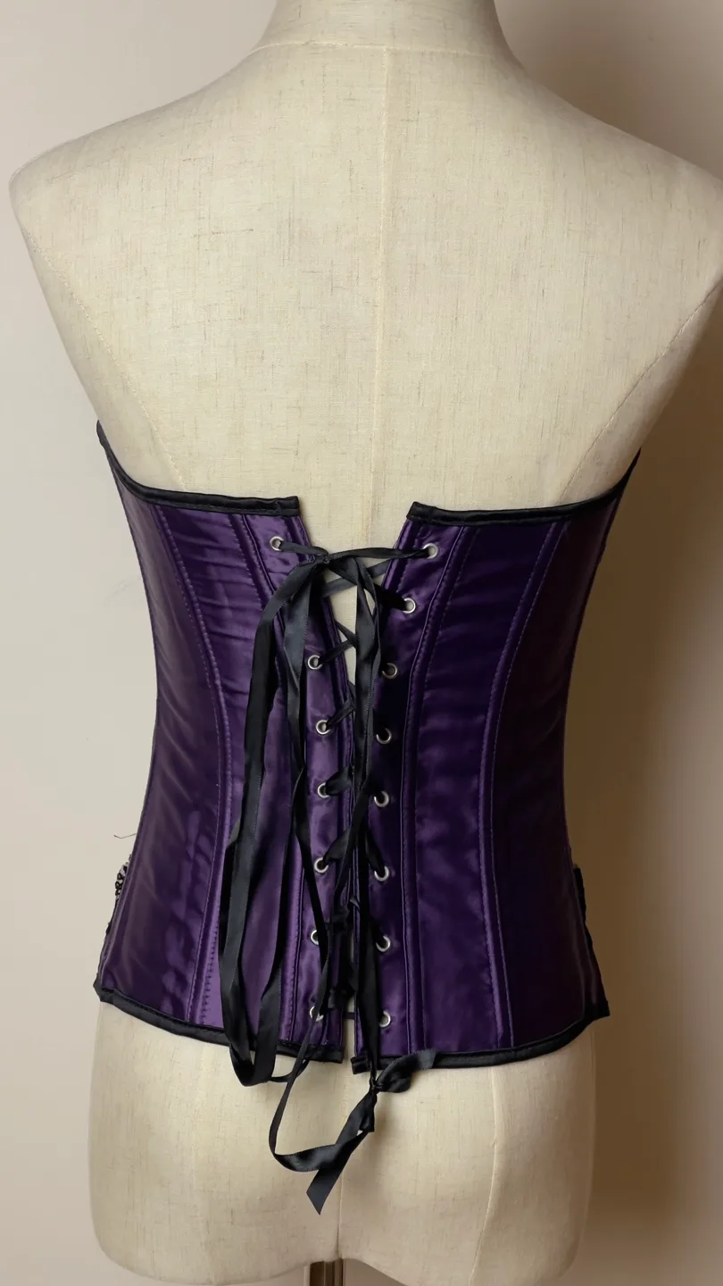Purple Satin Corset with Black Lace image indicator(2)