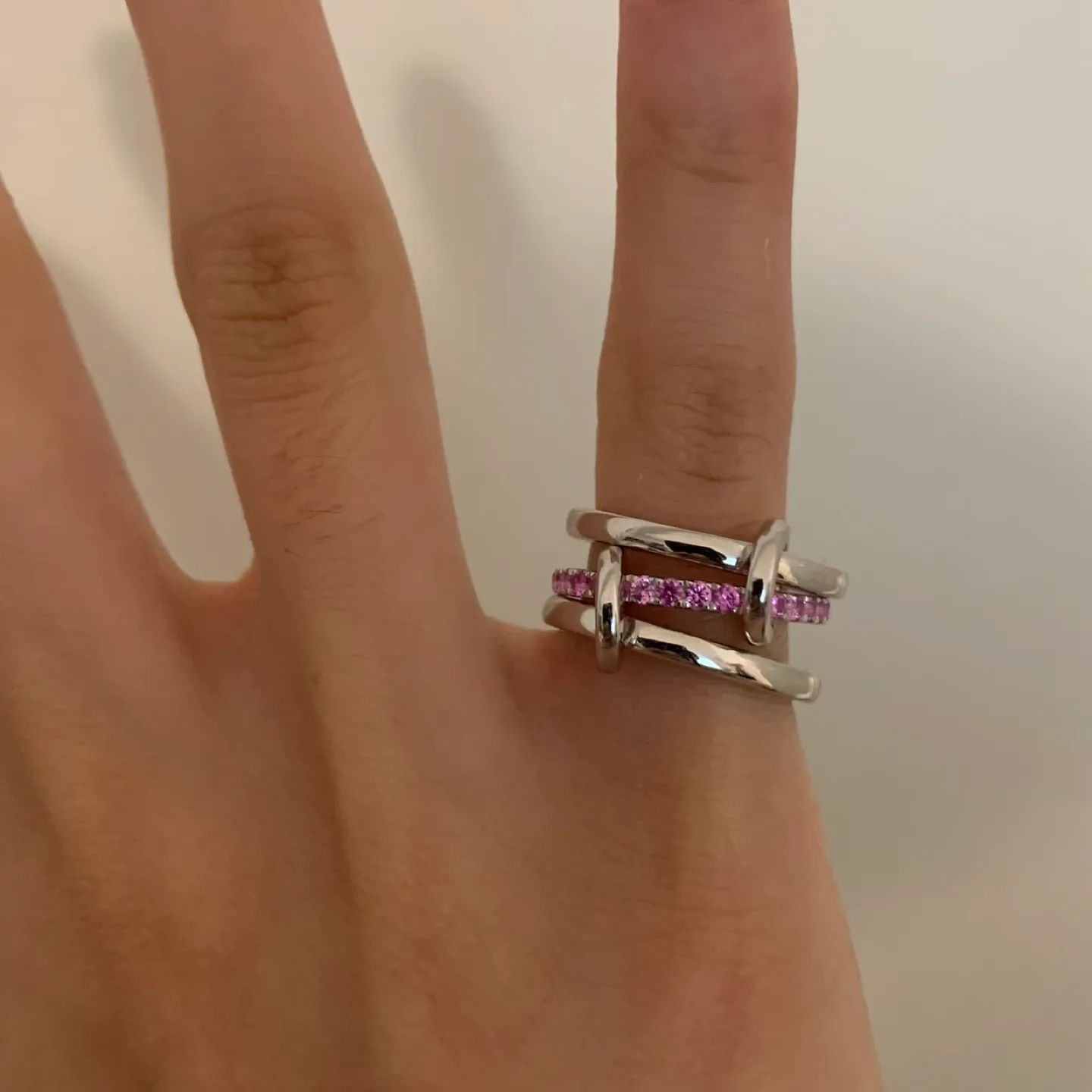 Spinelli Pink Sapphire sterling silver triple stack ring image indicator(3)