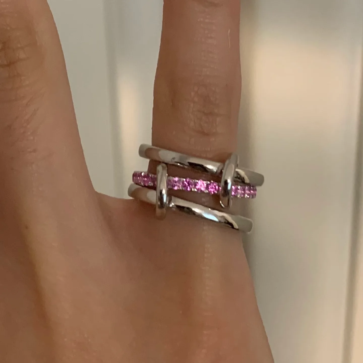 Spinelli Pink Sapphire sterling silver triple stack ring image indicator(2)