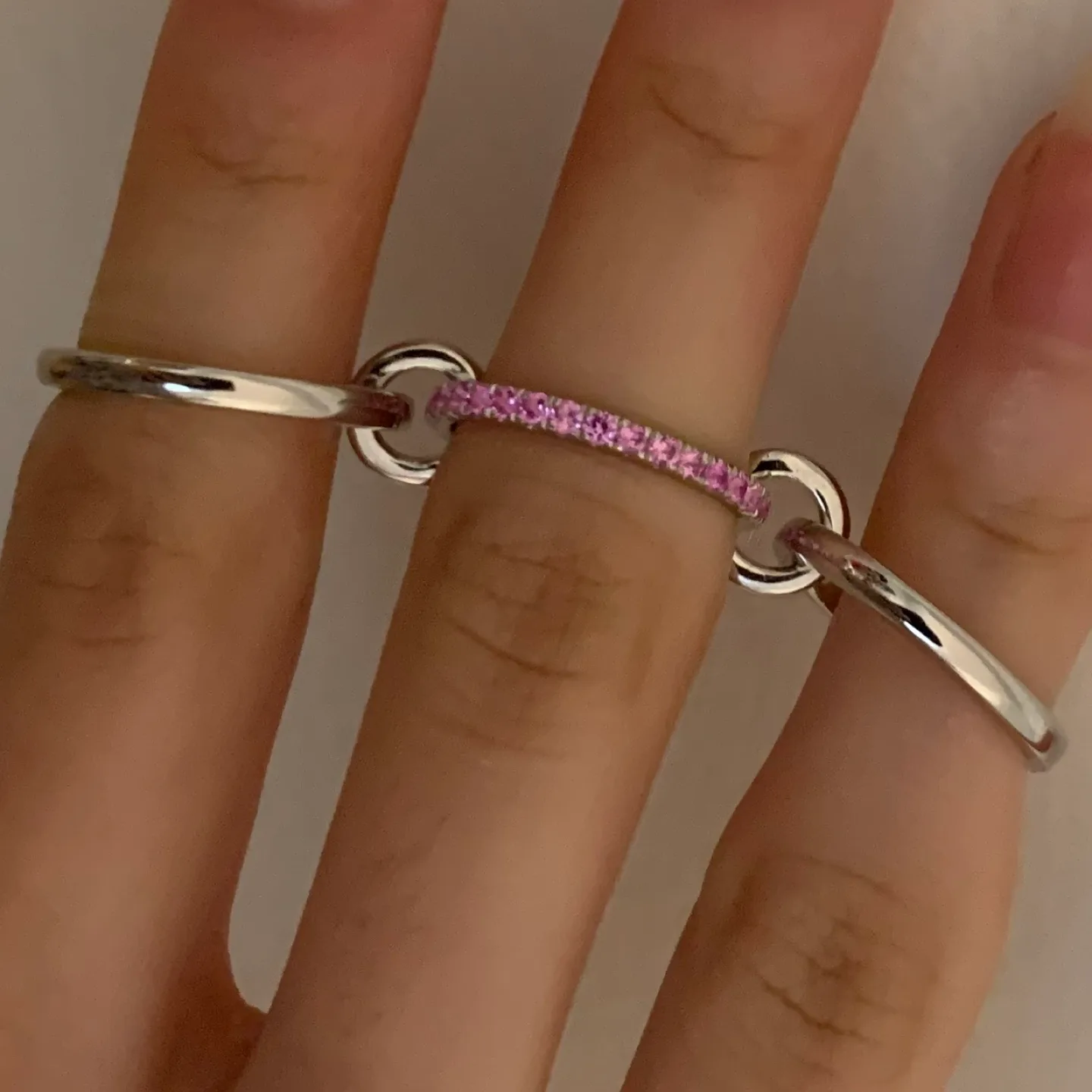 Spinelli Pink Sapphire sterling silver triple stack ring image indicator(5)
