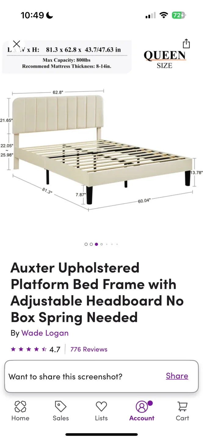 Queen Upholstered Platform Bed Frame image indicator(2)