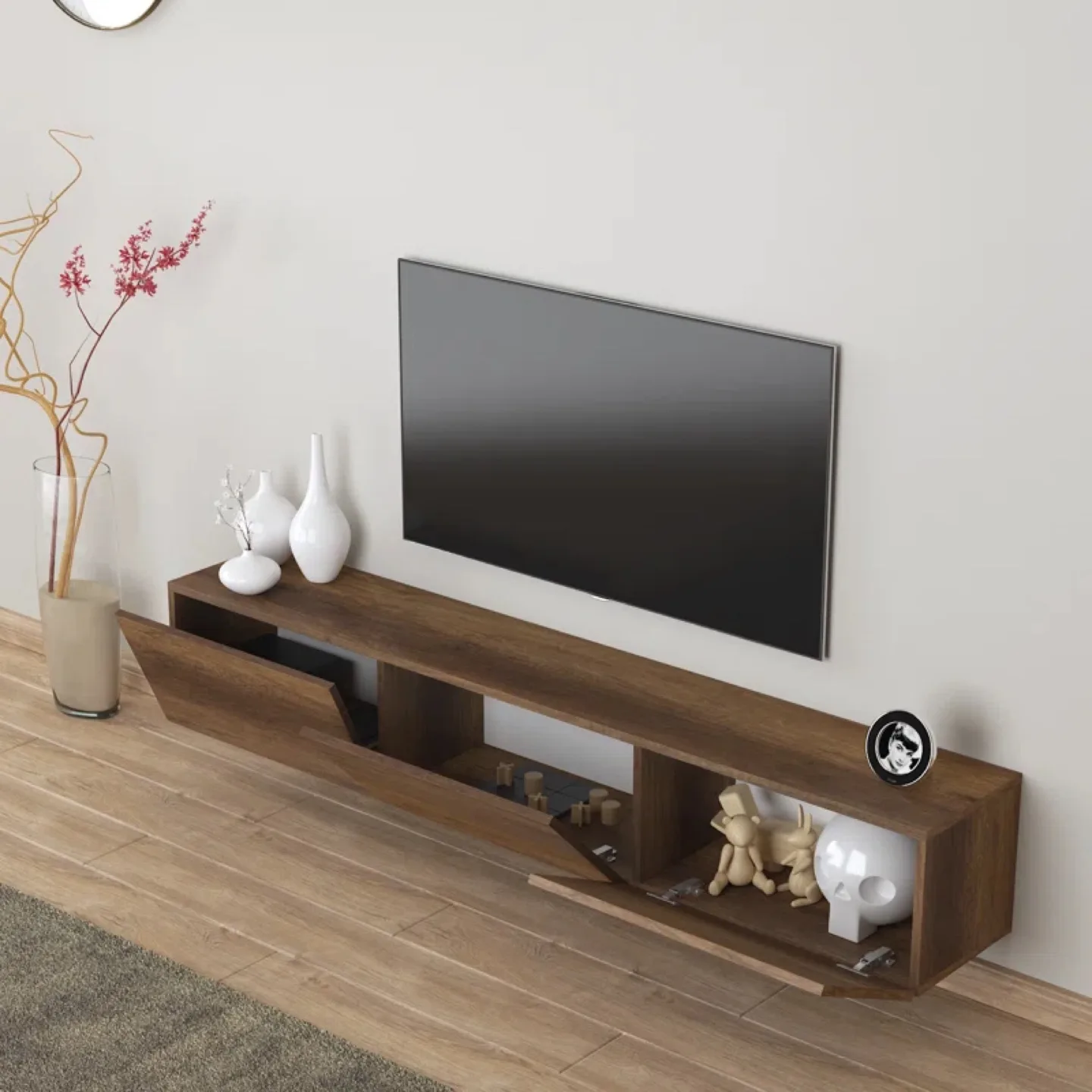 Modern Wall-Mounted TV Stand up to 80inch with Storage image indicator(3)