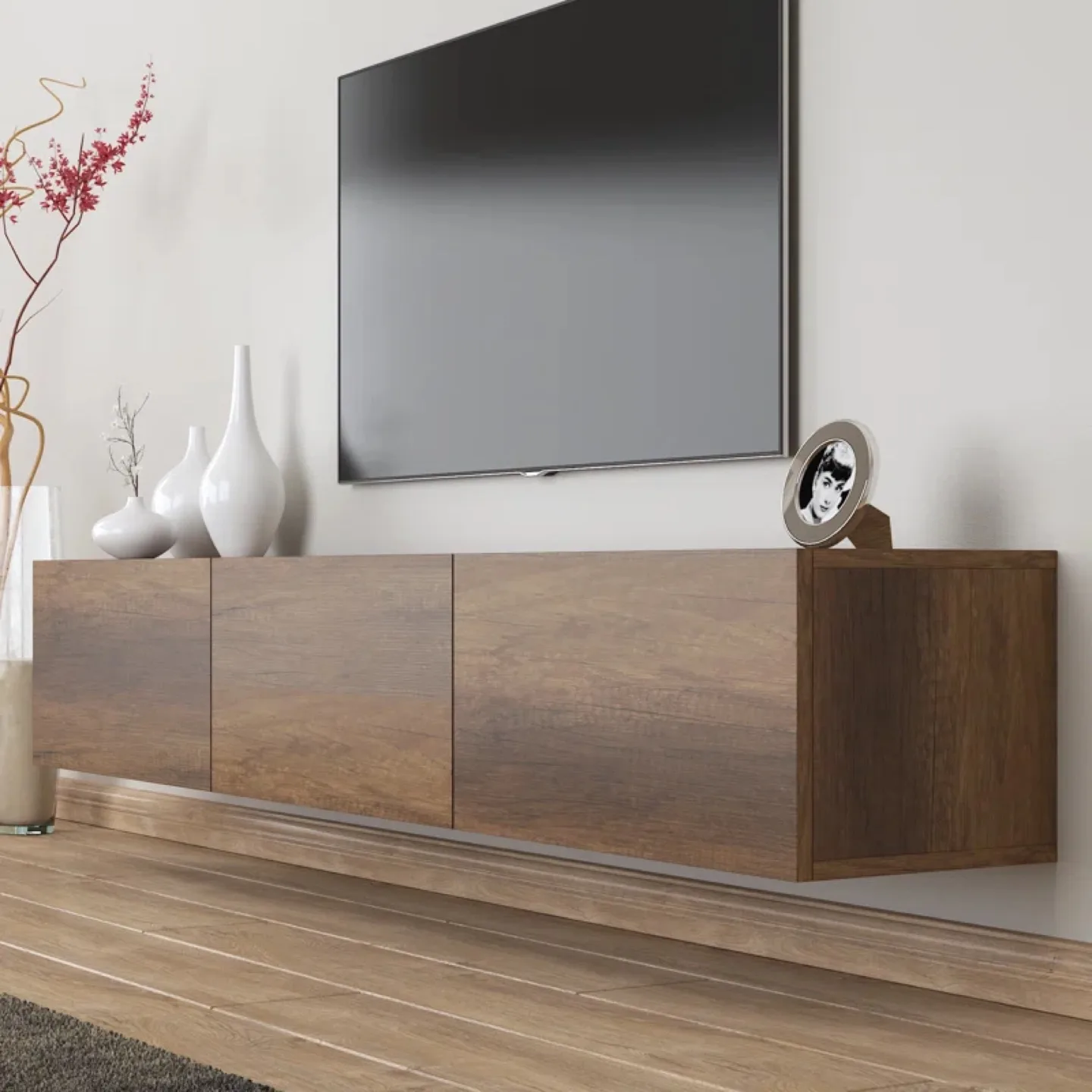 Modern Wall-Mounted TV Stand up to 80inch with Storage image indicator(2)