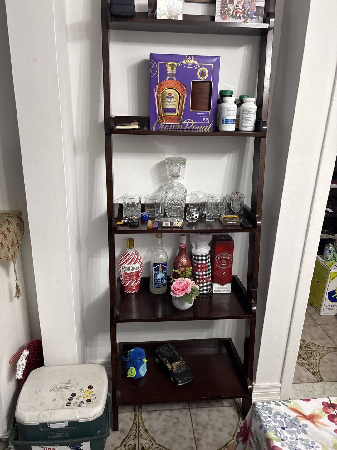 Dark Brown Wooden 4-Shelf Ladder Shelf