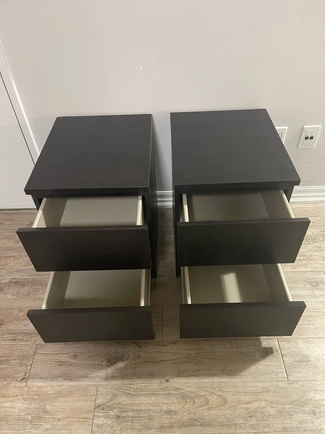 Pair of IKEA MALM Two-Drawer Nightstands - Black-Brown image indicator(3)