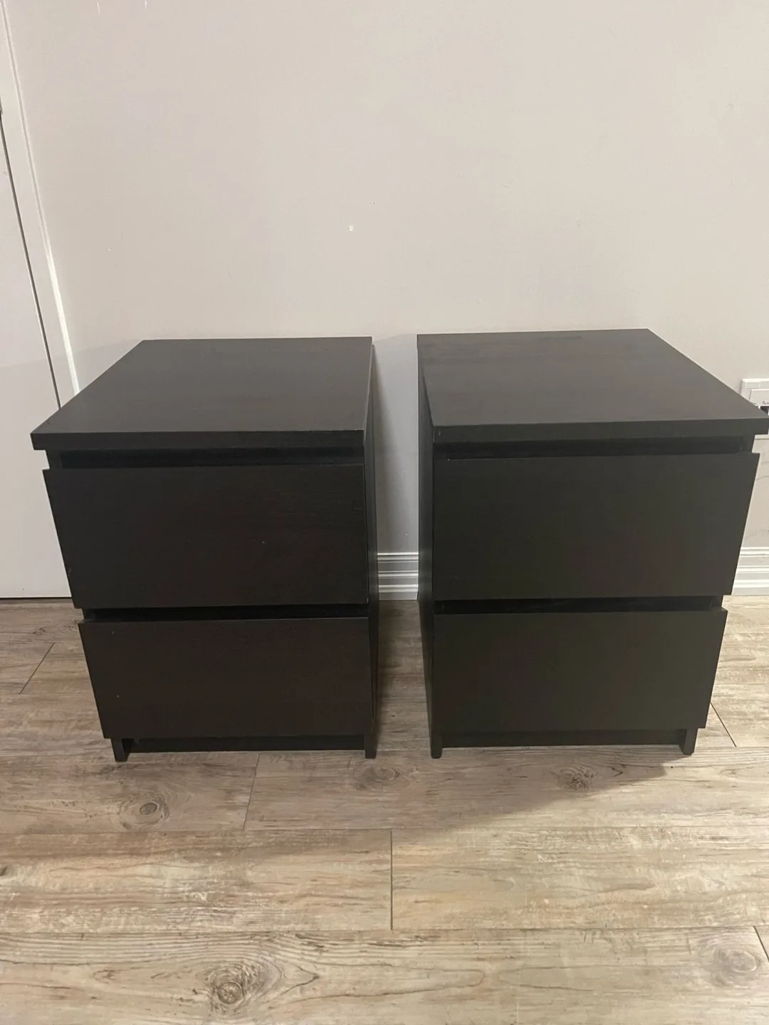 Pair of IKEA MALM Two-Drawer Nightstands - Black-Brown image indicator(2)