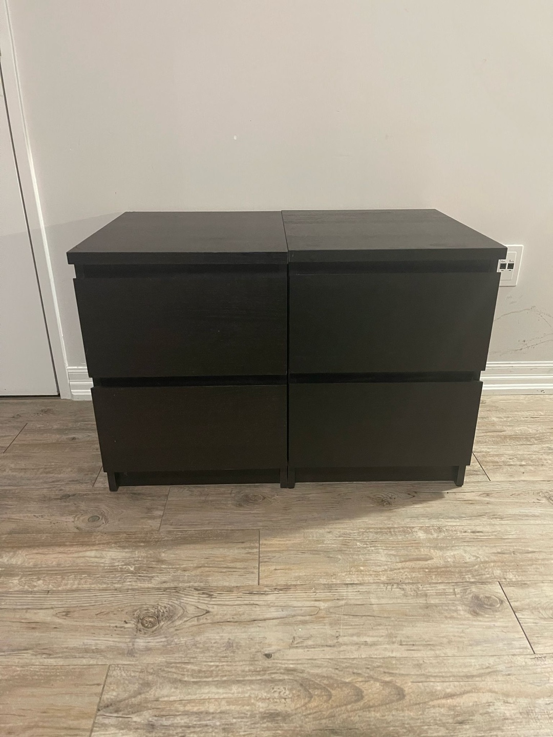 Pair of IKEA MALM Two-Drawer Nightstands - Black-Brown