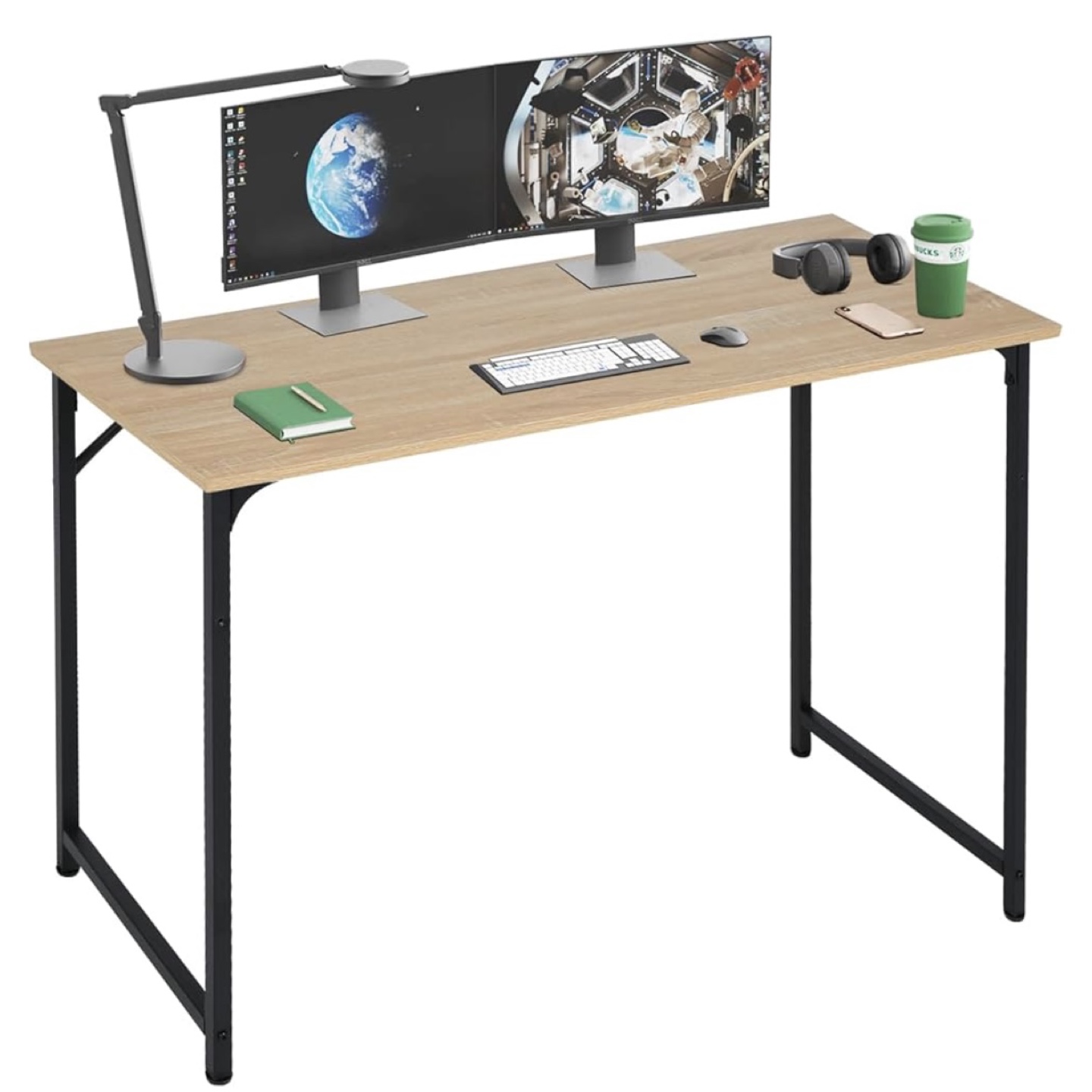 Modern Computer Desk with Black Metal Frame
