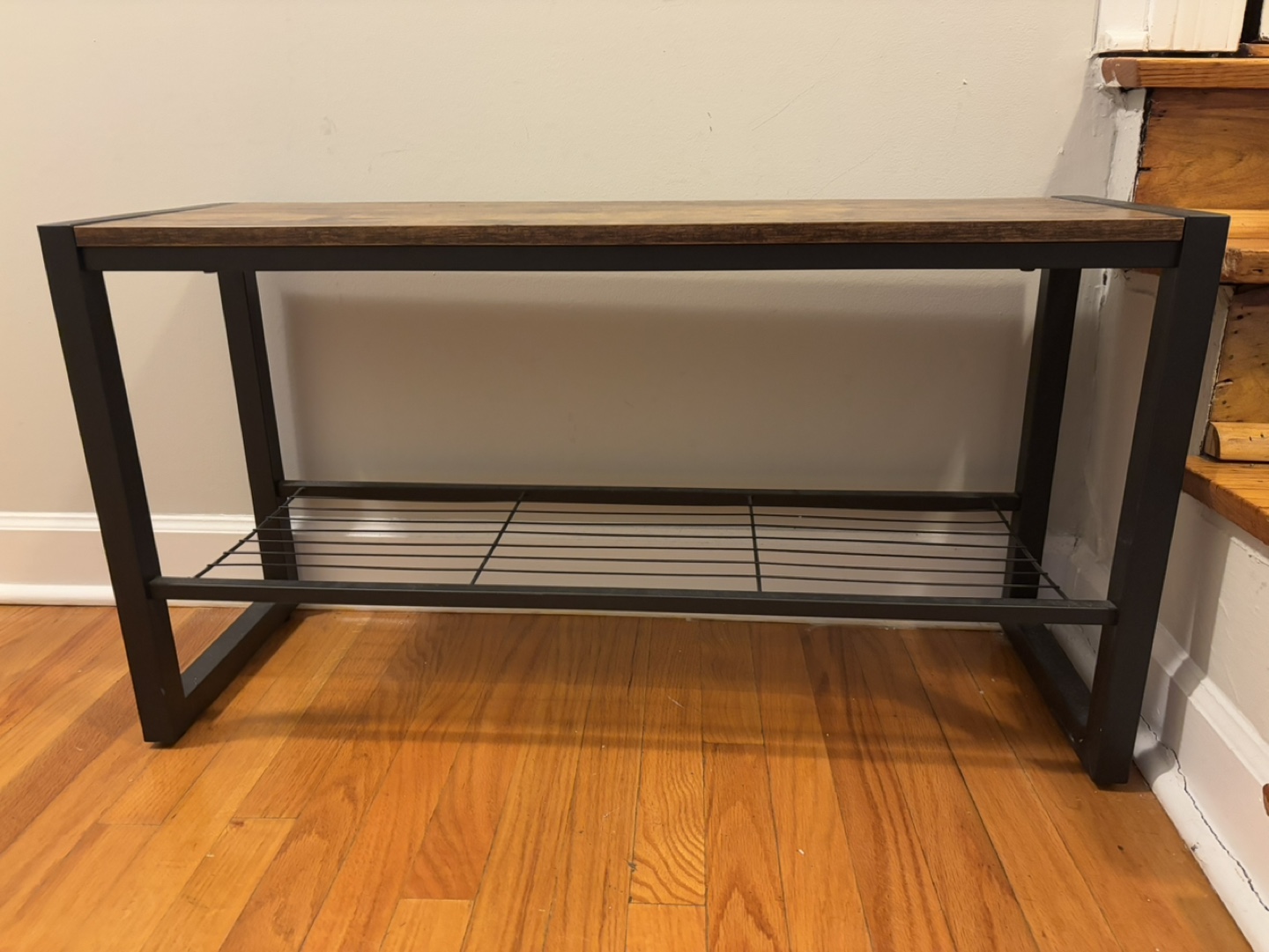 Rustic Shoe Bench with Metal Frame - photo 2
