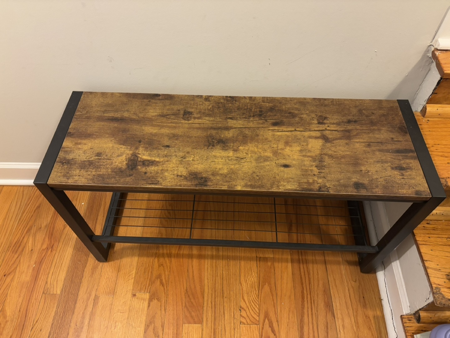 Rustic Shoe Bench with Metal Frame - photo 3