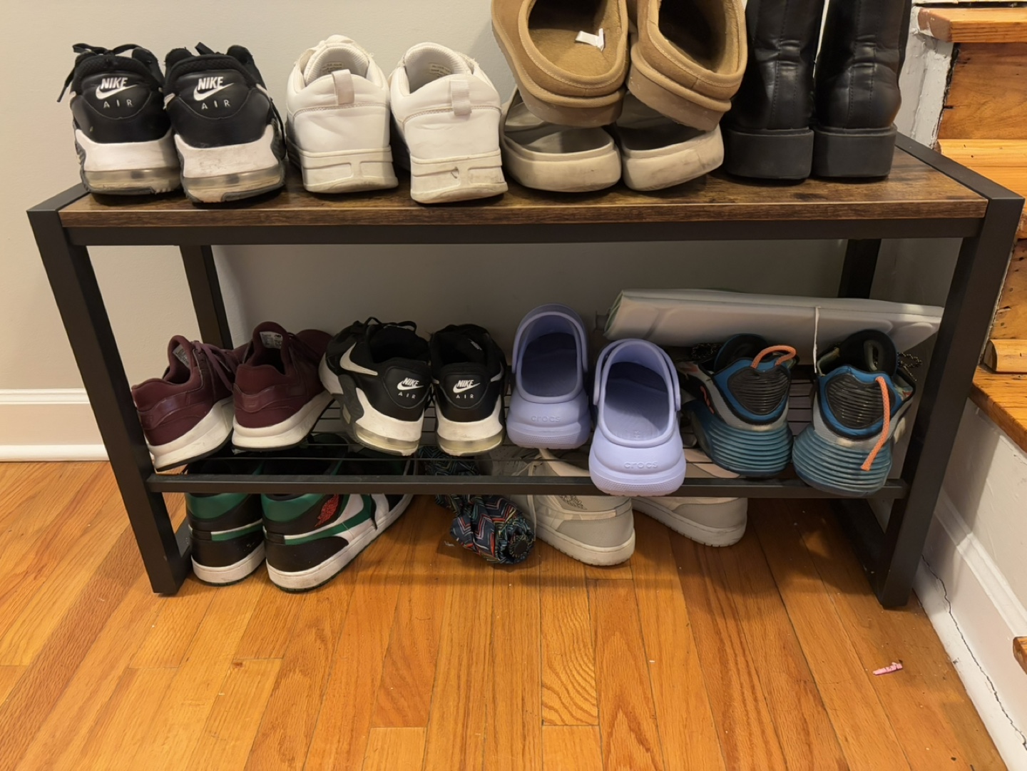 Rustic Shoe Bench with Metal Frame